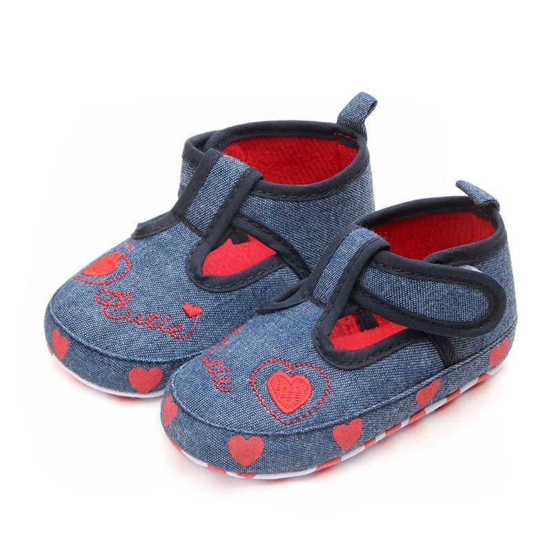 Denim Non-slip Baby Toddler Shoes with Baby Hearts - Angelodini