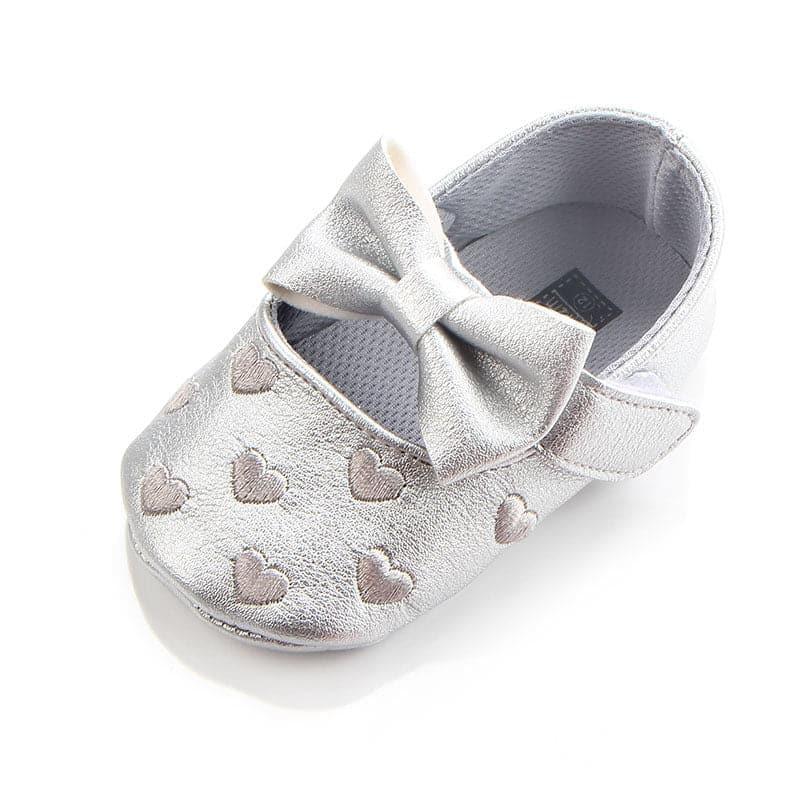 Embroidered Love Heart & Bow Tie Mary Jane Toddler Shoes - Angelodini