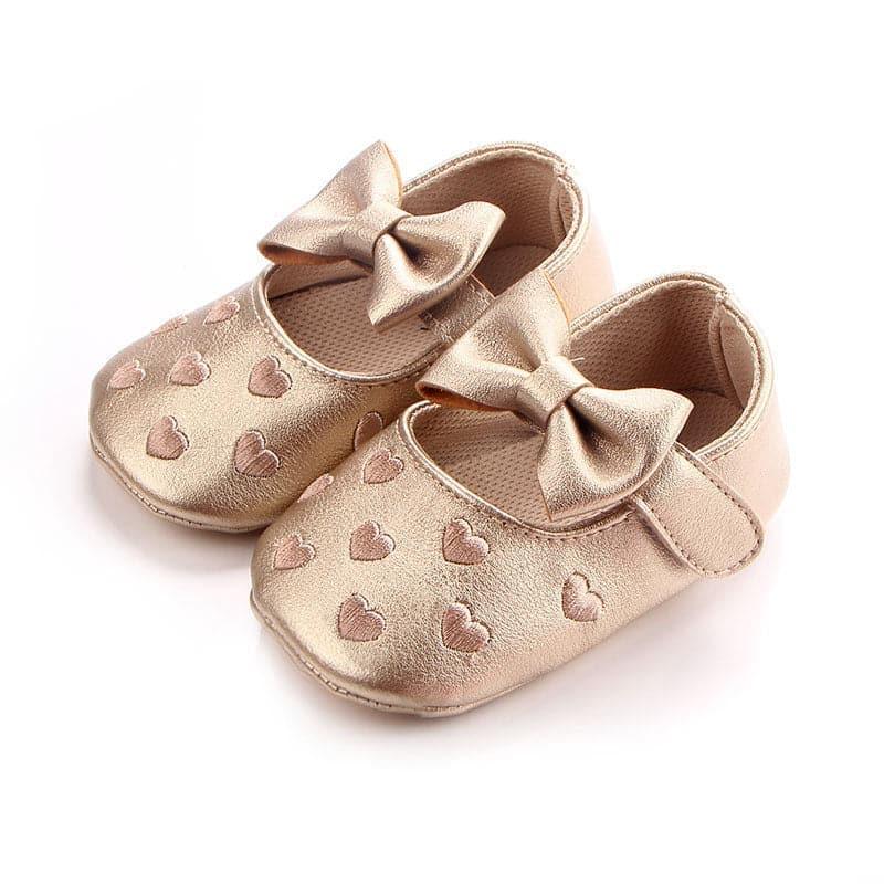 Embroidered Love Heart & Bow Tie Mary Jane Toddler Shoes - Angelodini